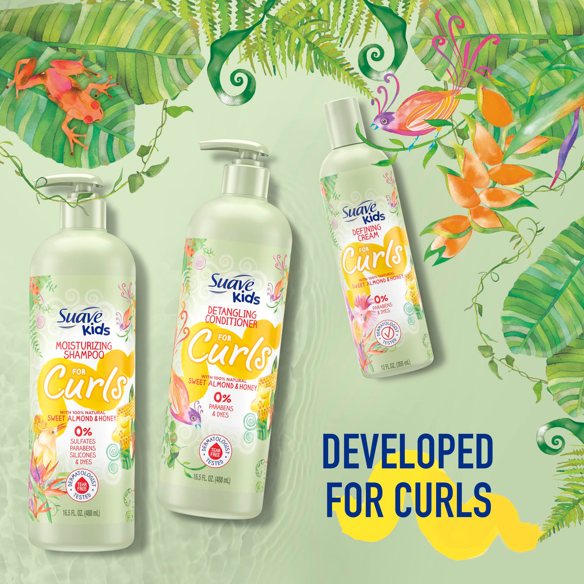 Four-pack Suave Kids conditioner for curls in family bath time