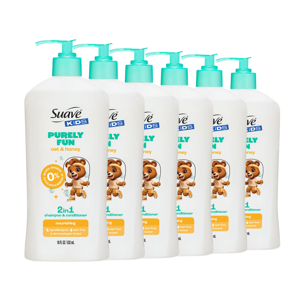 Suave Kids Purely Fun 2-in-1 bottle front shows gentle cleansing for kids