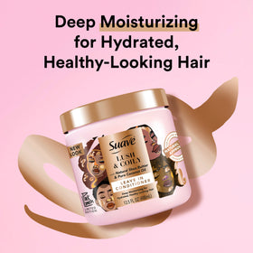 Closeup of Suave amino complex feature emphasizes strength and moisture retention.