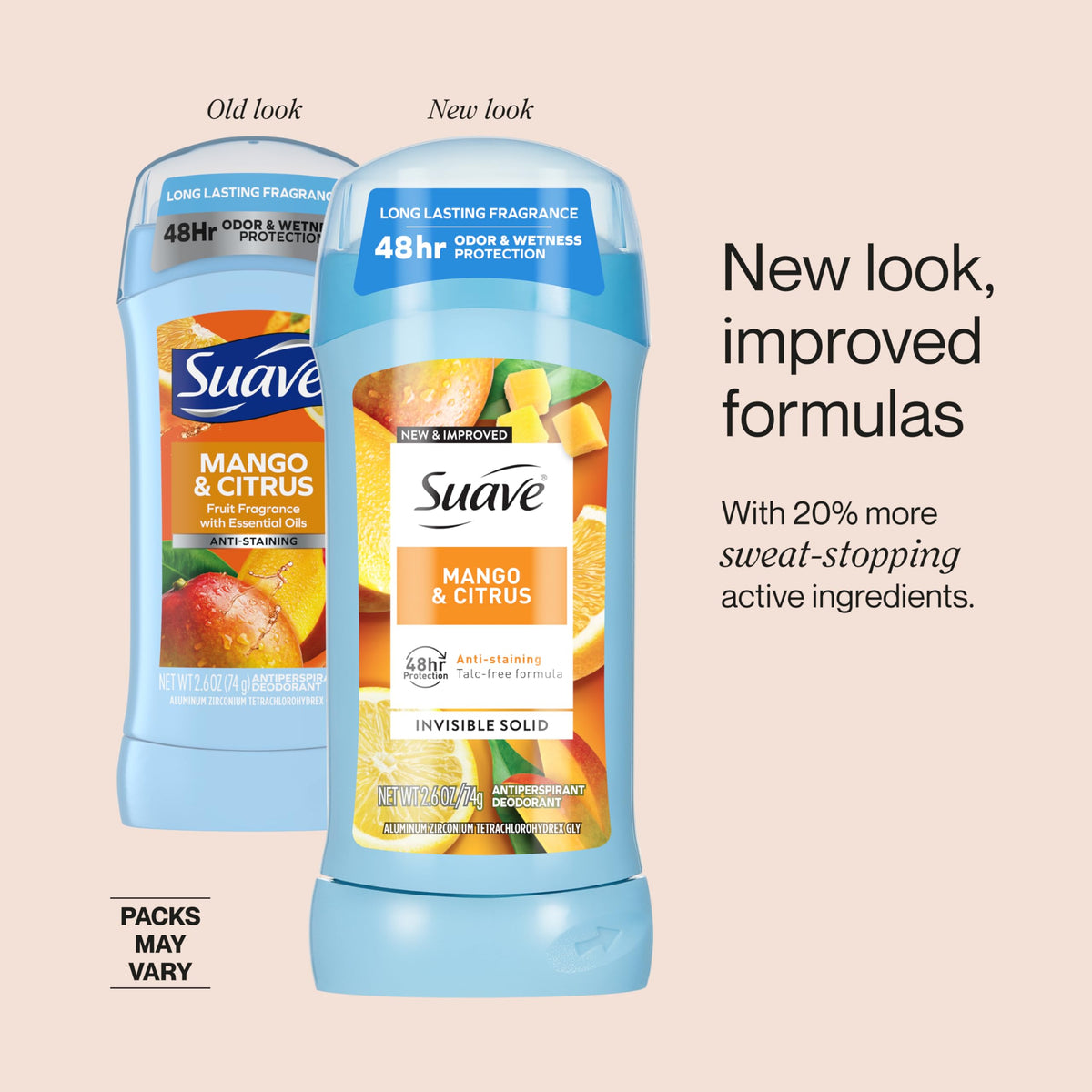 Visible clean finish from Suave Mango Citrus invisible formula on skin.