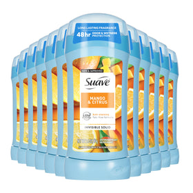 Suave Mango Citrus deodorant stick packaging shown for everyday freshness.