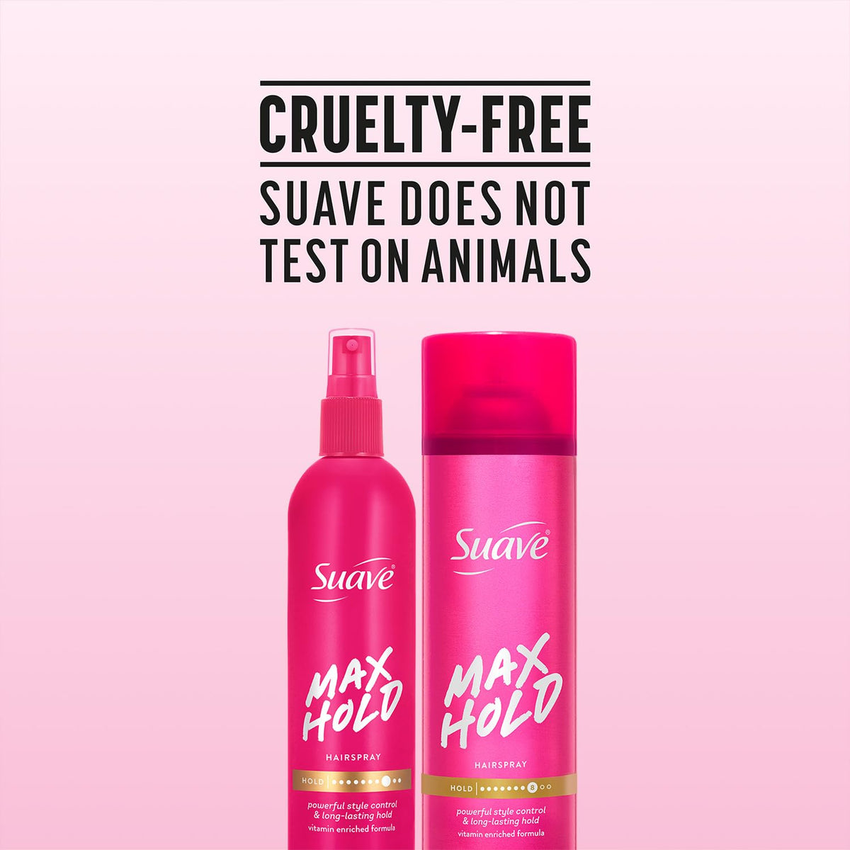Suave Max Hold aerosol can and nozzle deliver consistent hold across looks.