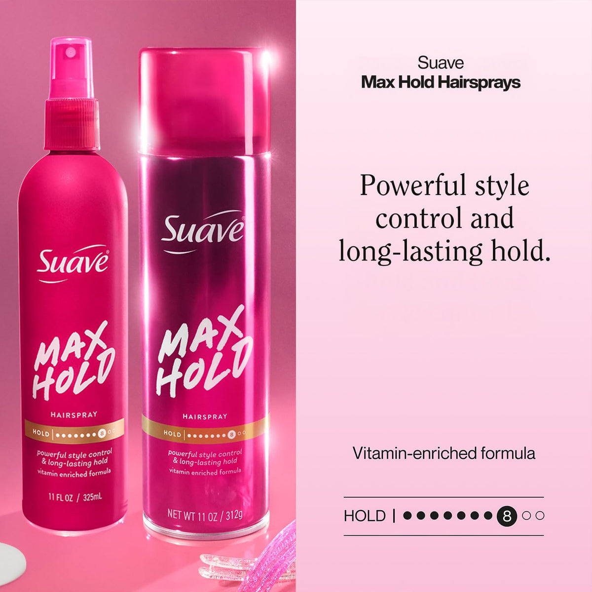 Suave Max Hold frizz control spray mist reduces flyaways in humidity.