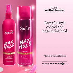 Suave Max Hold frizz control spray mist reduces flyaways in humidity.