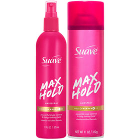 Suave Max Hold aerosol bottle delivers flexible, all-day hold.