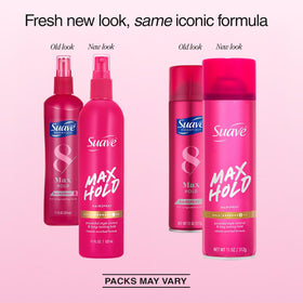 Suave Max Hold non-aerosol bottle provides reliable, smooth hold.