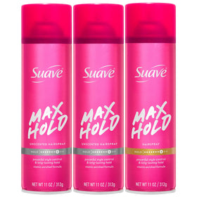 Suave Max Hold Hairspray scented bottle showing fragrance option for stylish hold