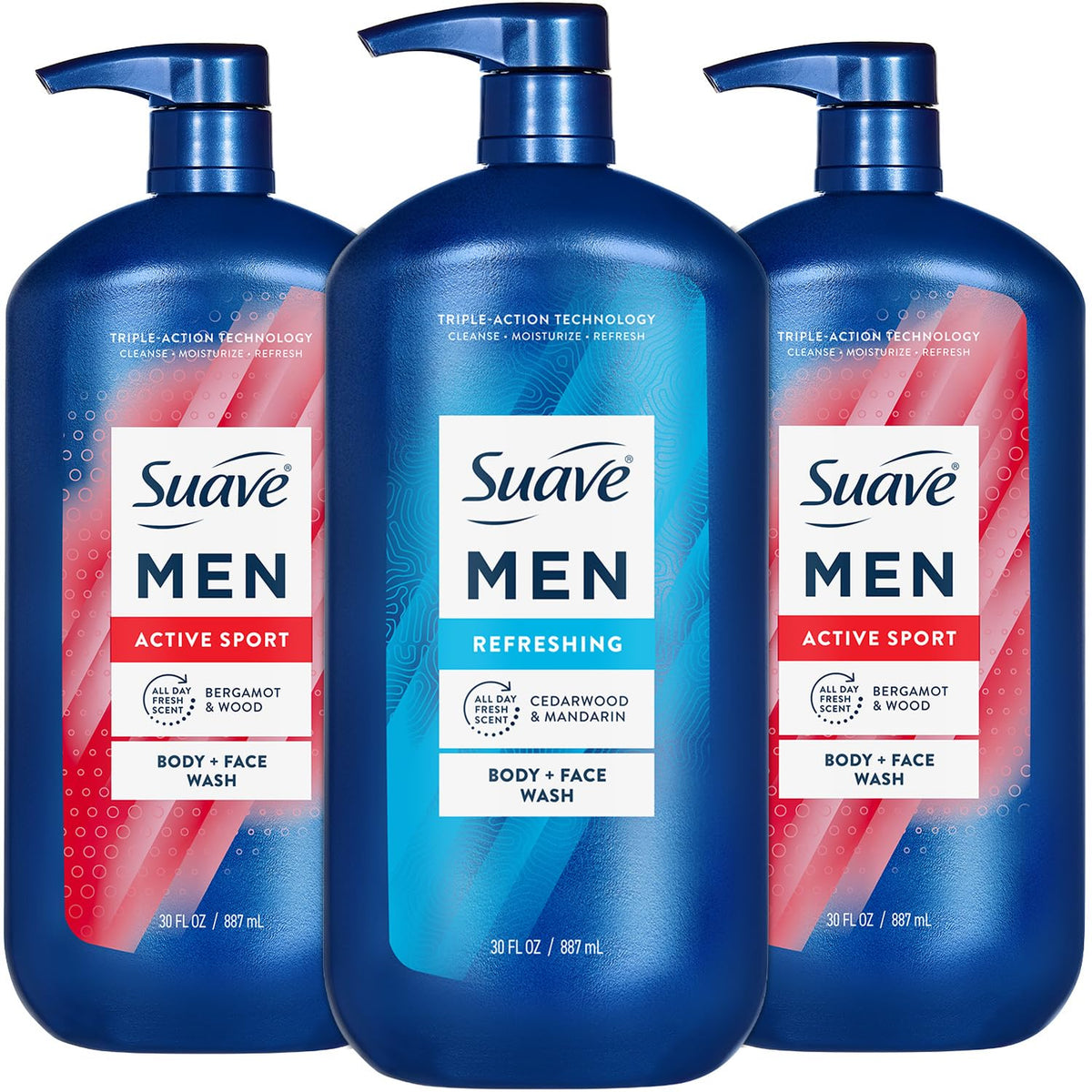Suave Men Energizing Sport bundle with three bottles ready for daily shower