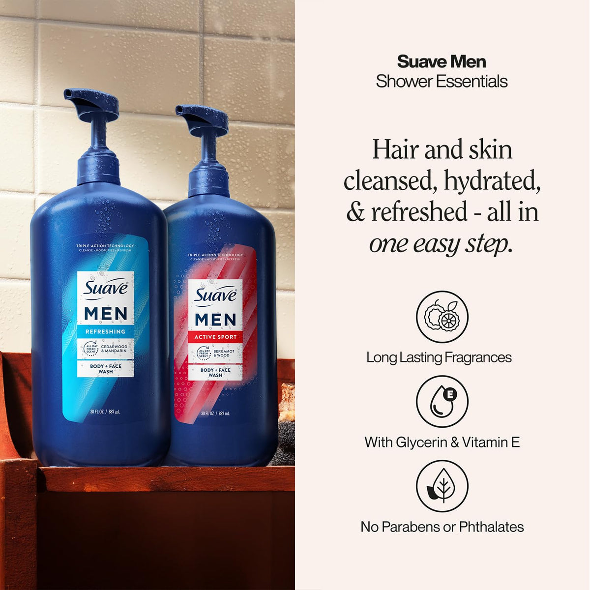 Close-up of Suave Energizing Sport pump for quick body and face cleansing