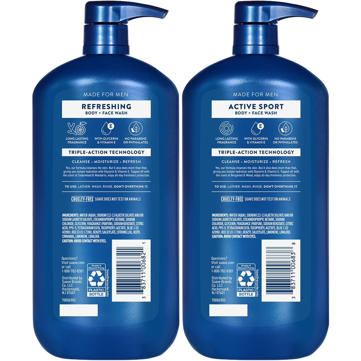 Suave Men shower routine setup shows convenient cleansing for body and face