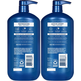 Suave Men shower routine setup shows convenient cleansing for body and face