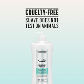 Cruelty-free badge on Suave Moisture Repair conditioner packaging