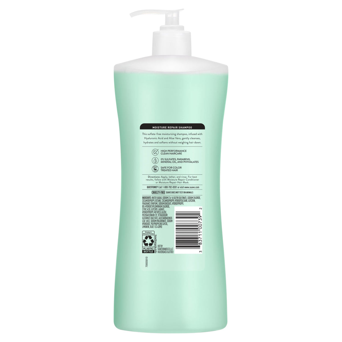 Suave Moisture Repair pack of four bottles for family use.