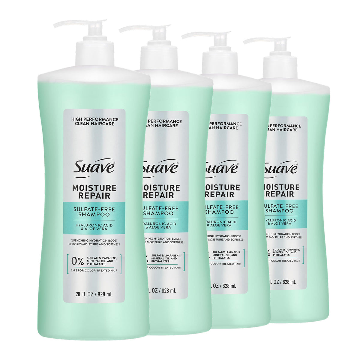 Suave Moisture Repair shampoo bottle for daily hydrating cleansing.