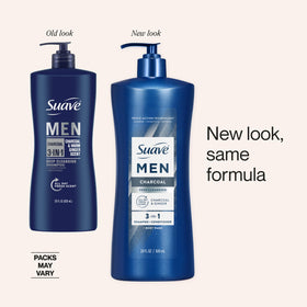 Suave new look packaging with charcoal-ginger notes and energizing scent.