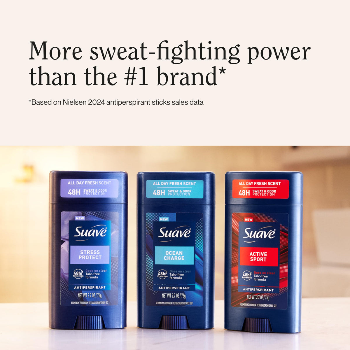 Suave Ocean Charge use-angle illustrates quick daily use before work.