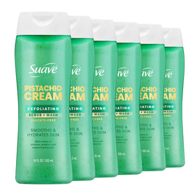 Suave Pistachio Cream Exfoliating Scrub and Wash bottle for hydrating exfoliation.