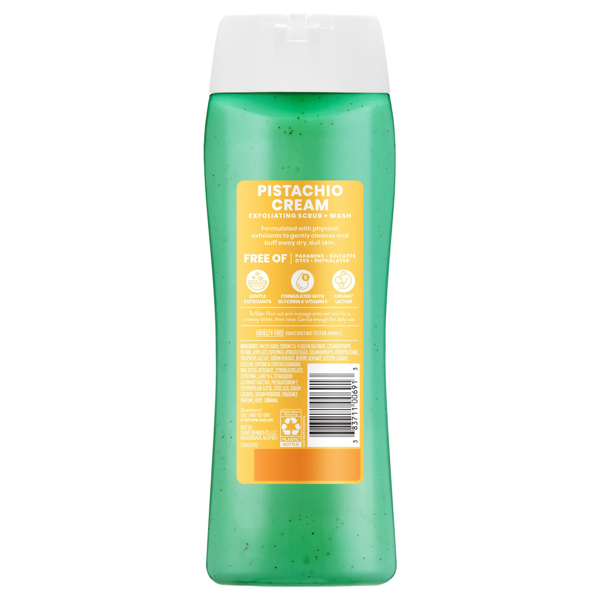 Soft skin after washing with Suave Pistachio Exfoliating Scrub and Wash’s creamy foam.
