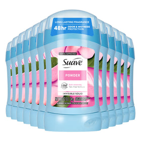 Suave Powder Invisible Deodorant Stick shown for easy application and all-day freshness.
