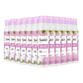 Suave Powder & Petals dry spray bottle ready for all-day odor protection.