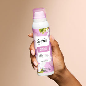 Suave Powder & Petals odor protection graphic highlighting 48-hour wear.