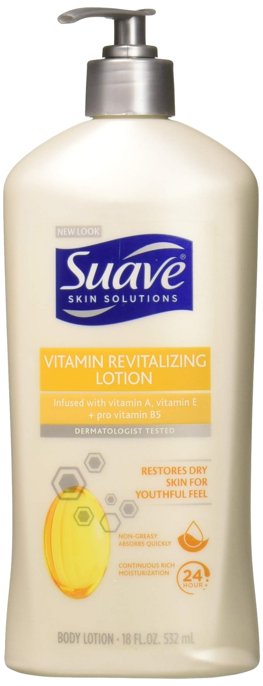 Suave Revitalizing Vitamin E Lotion bottle providing 24-hour hydration