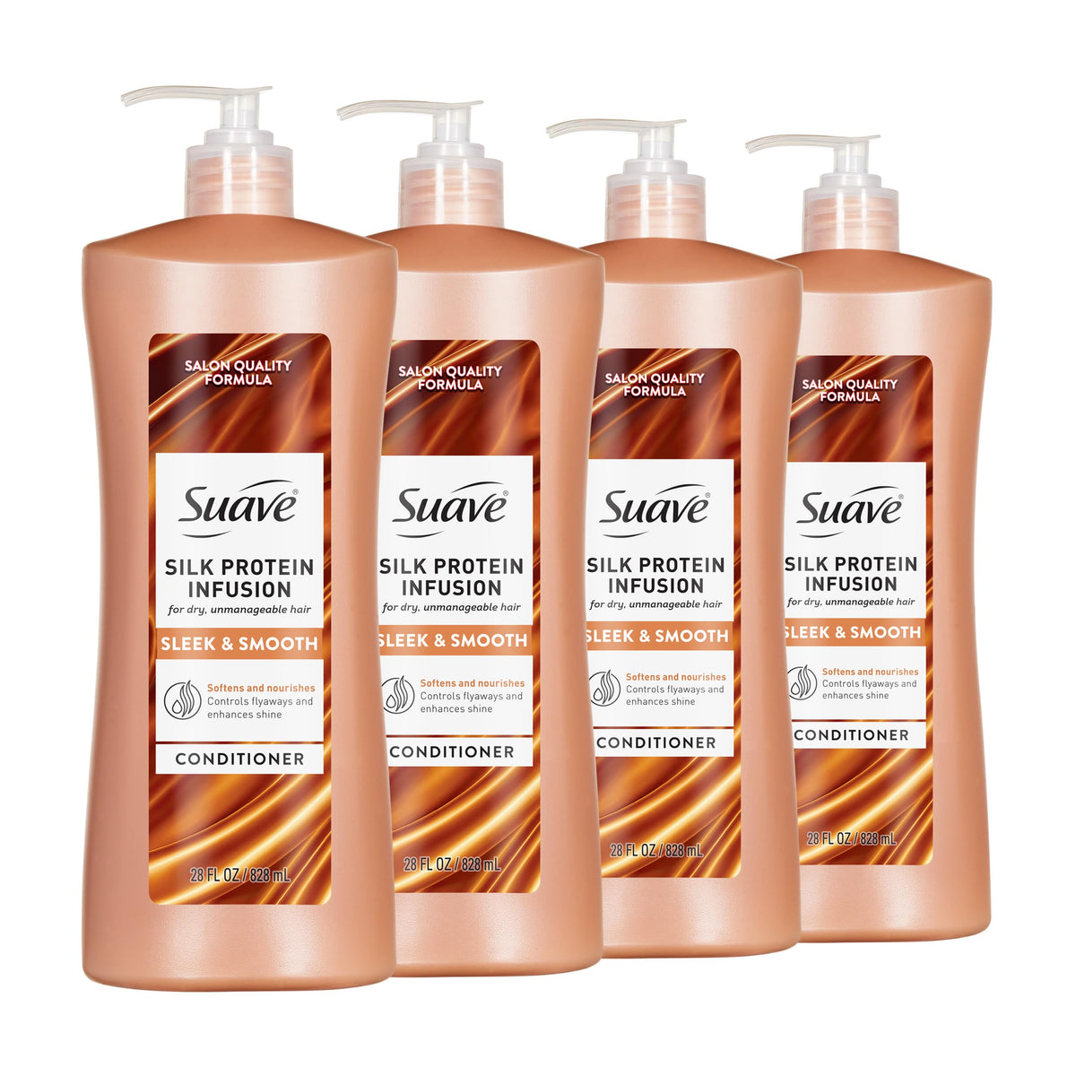 Suave Silk Protein Infusion Sleek & Smooth conditioner bottle showing frizz control and detangling benefits