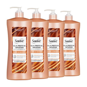 Suave Silk Protein Infusion Sleek & Smooth conditioner bottle showing frizz control and detangling benefits