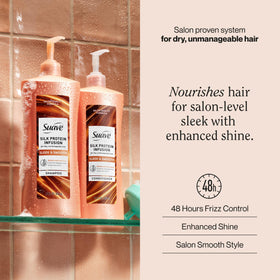 Suave Silk Protein Infusion Sleek & Smooth conditioner pump for easy application on dry hair