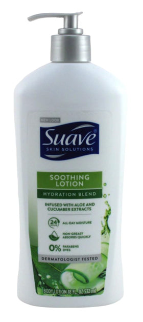 Suave Skin Lotion aloe 532ml bottle highlighting soothing formula.