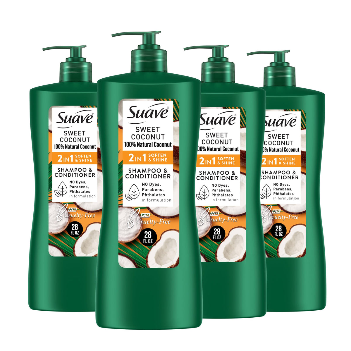 Suave Smooth & Shiny 2-in-1 bottle front for daily use and convenience