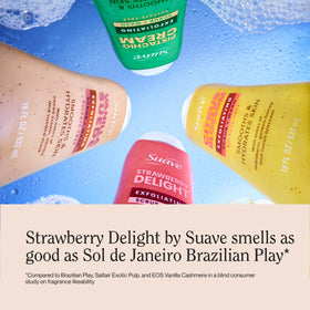 Suave Strawberry Delight skin softness shot hints at hydrated, smooth results