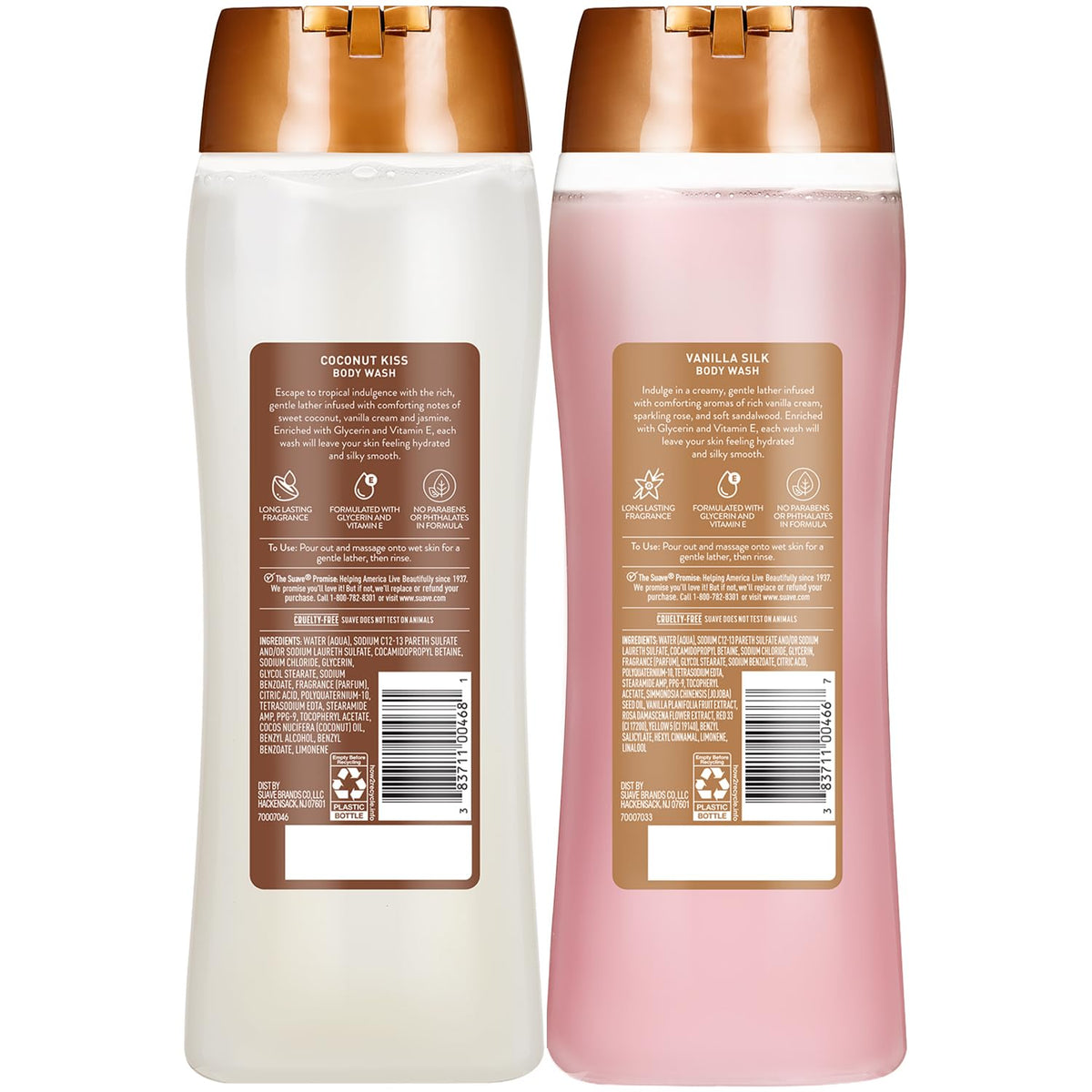 Suave Vanilla Rose Jojoba essence graphic hints at nourished skin after use.