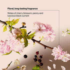 Close-up of cherry blossom fragrance on Suave shampoo for sensory appeal