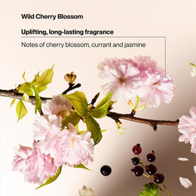 Suave Wild Cherry Blossom label-closeup emphasizes ingredients and fragrance.