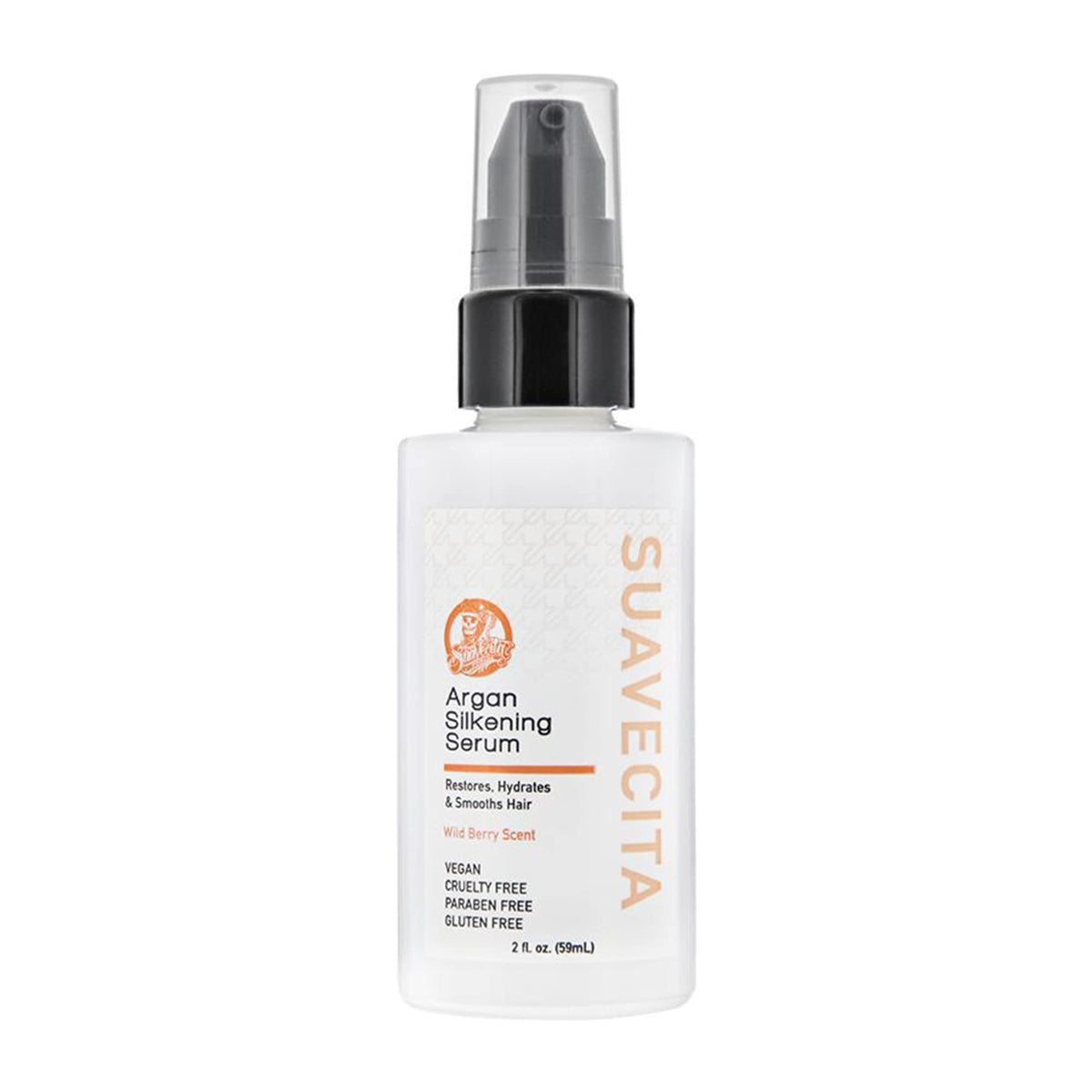 Suavecita Argan Silkening Serum bottle on shelf delivering shine and frizz control.