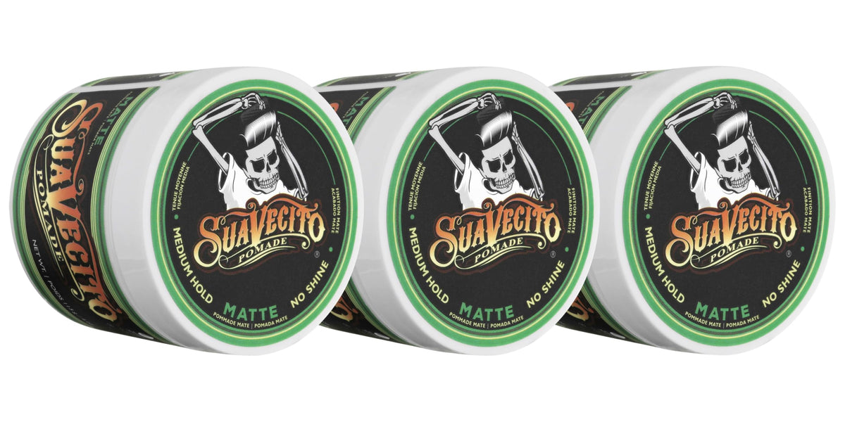 Suavecito Matte Pomade jar close-up showing creamy texture for easy, long-lasting styling
