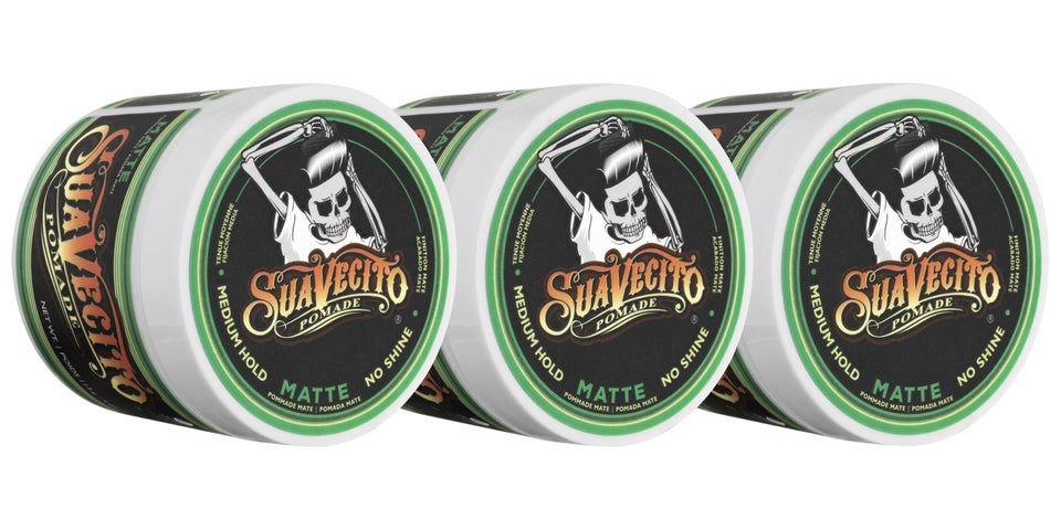 Suavecito Matte Pomade jar close-up showing creamy texture for easy, long-lasting styling
