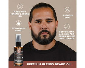 Suavecito Premium Blends Beard Oil on beard and skin, promotes softness