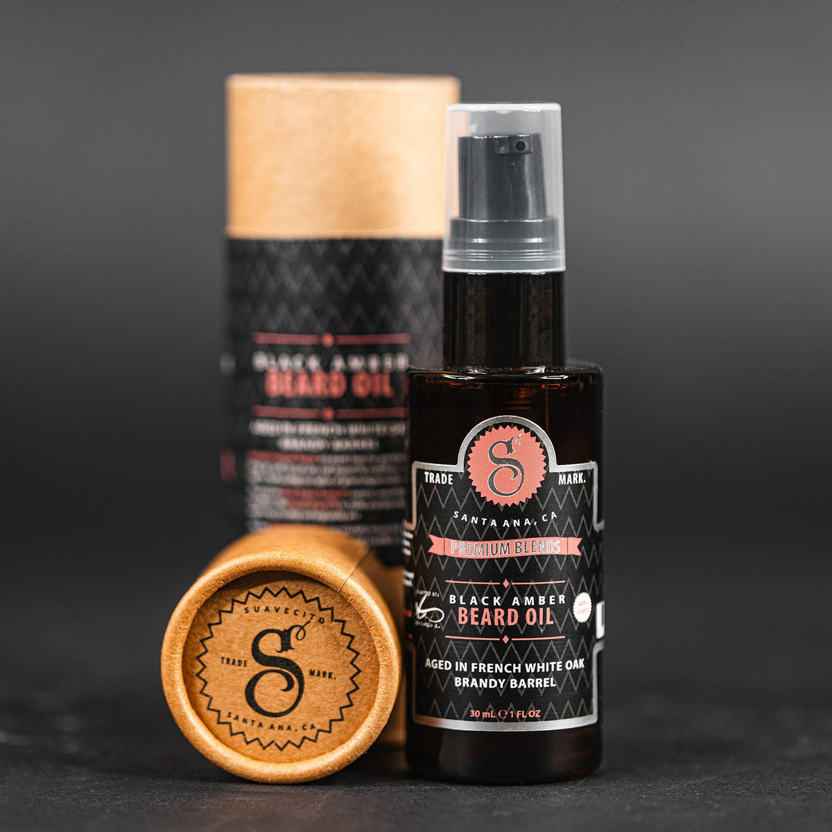 Suavecito Premium Blends Beard Oil pump dispenser in use for clean application.