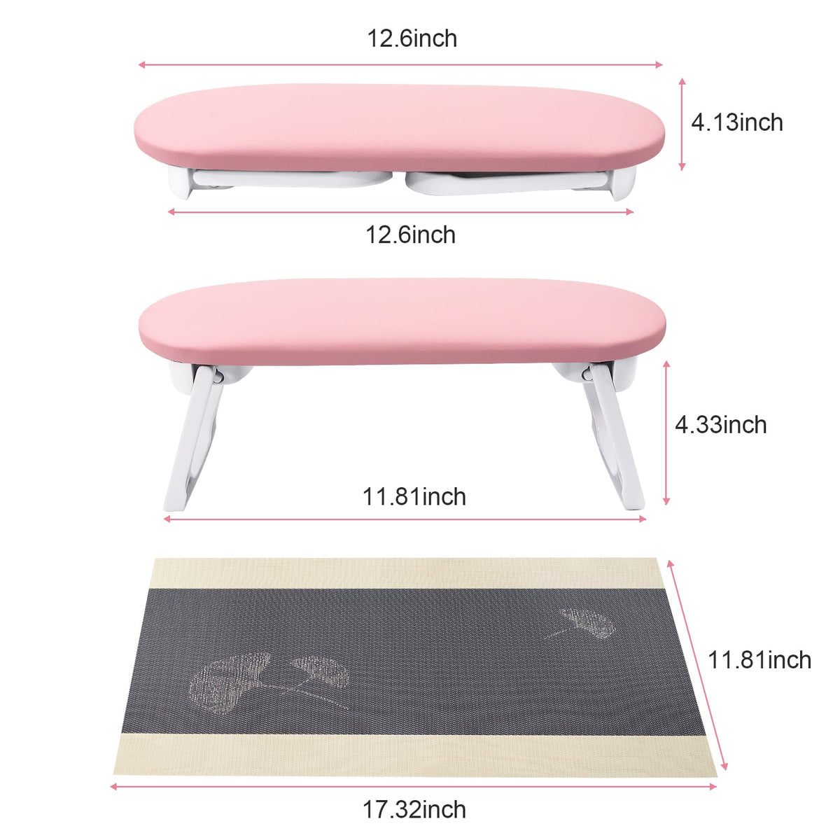 SUBAY Nail Arm Rest table-mat-compatible adds stability with the included mat.