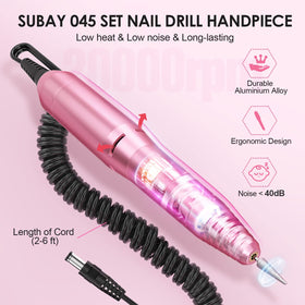 SUBAY nail drill bit chamber demonstrates quick-change compatibility for varied nails.