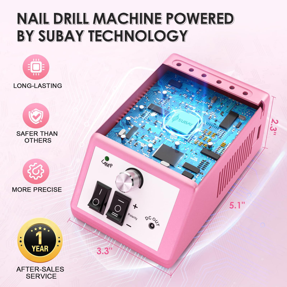 SUBAY nail drill speed control dial emphasizes adjustable power for versatile grooming.