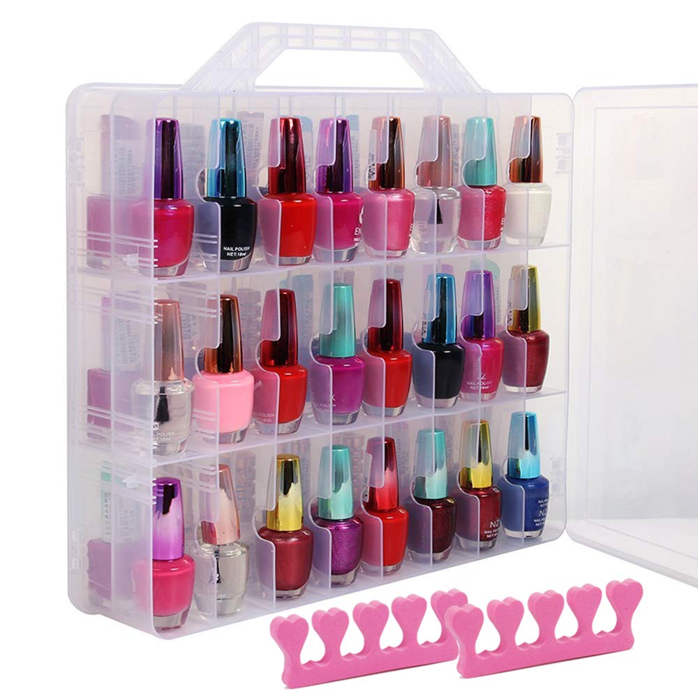 SUBAY portable nail polish organizer front view showing clear, dust-free visibility for quick color selection.