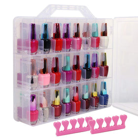 SUBAY portable nail polish organizer front view showing clear, dust-free visibility for quick color selection.