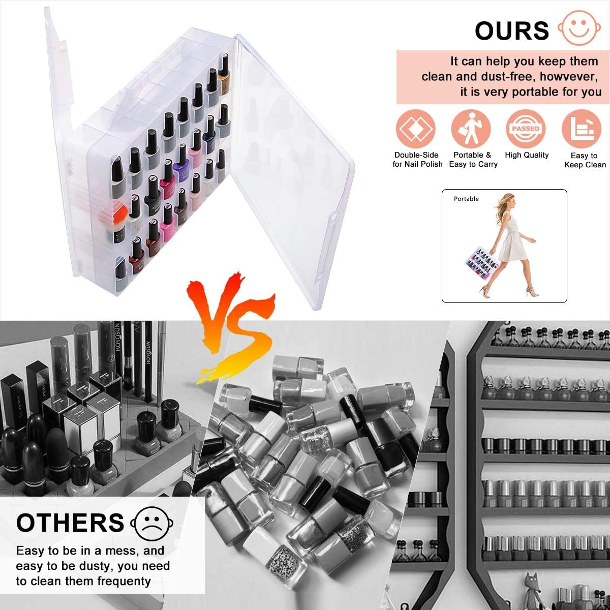 SUBAY transparent dust-free nail polish holder protecting bottles and reducing spills