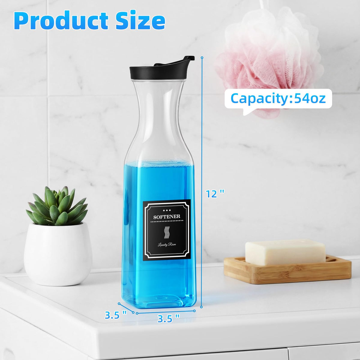SUBEKYU laundry dispenser side view demonstrating easy-to-grip bottle and tidy setup.