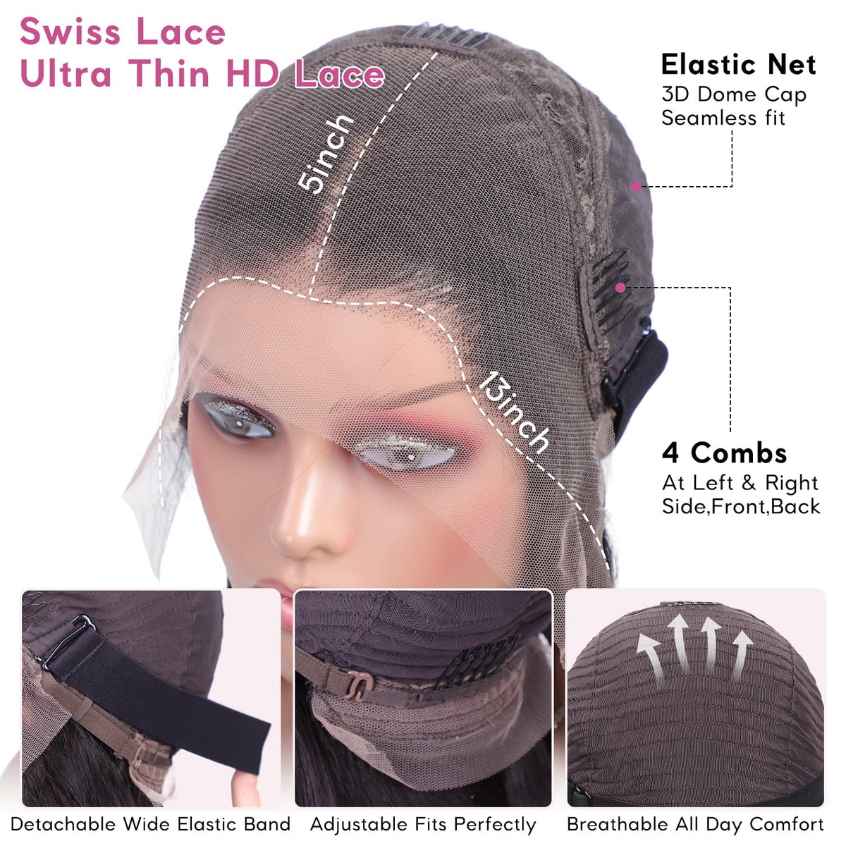 Subella cap with four combs and two adjustments