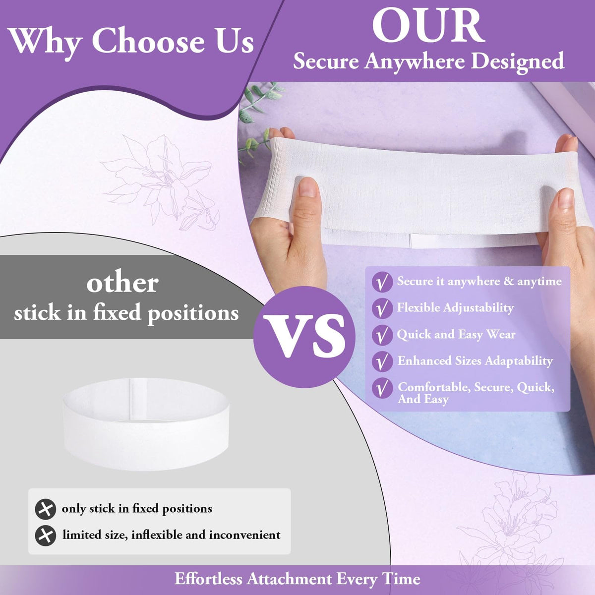 Sublaga headbands feature a single-tab closure that adapts to various head sizes.