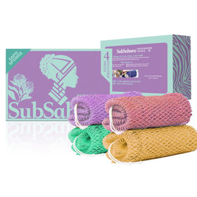 SubSahara authentic African net sponge 4-pack front view for full-body cleansing